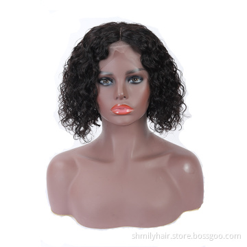 8 Inch 4*4 Swiss Lace Front Closure Human Hair Short Curly Bob Wigs Peruvian Wholesale Virgin Human Hair Wig With Kinky Curls